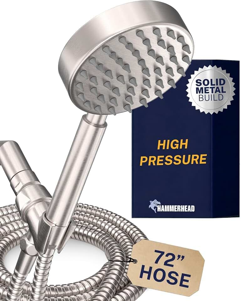HammerHead Metal 1-Spray Shower Head with Handheld High Pressure, Long Hose