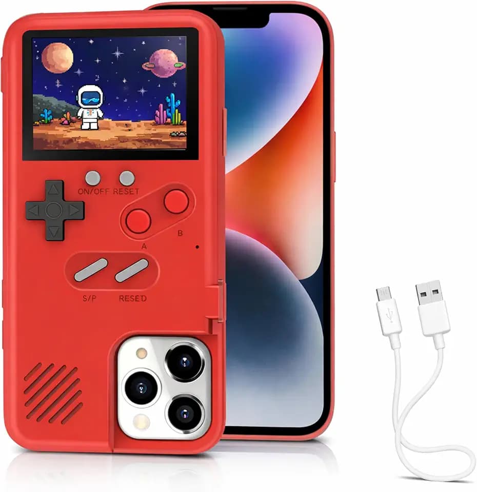 Game Phone Case, 168 Built-in Small Video Games, Red, Compatible with iPhone 15