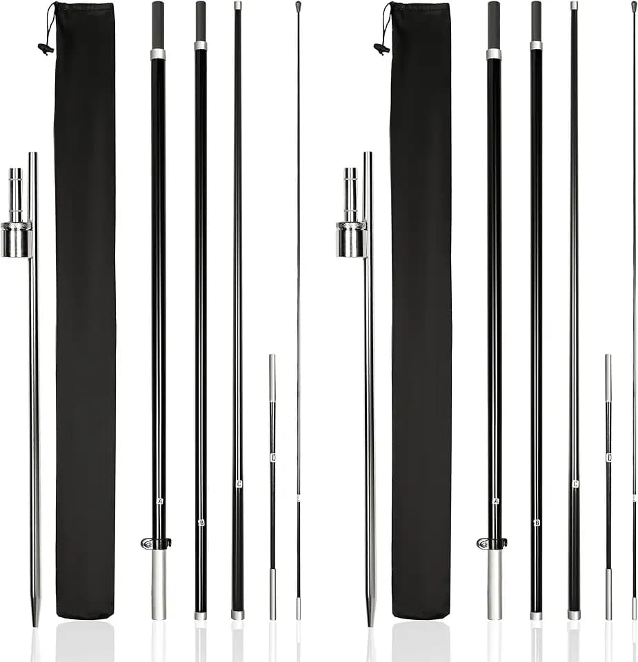 Feather Flag Pole Kit 15ft Tall 2 Pack Fits 8-9ft & 11-12ft Feather Flags ONLY 100% Fiberglass Heavy Duty Ground Spike for Business Advertising Swooper Flag Pole Kit