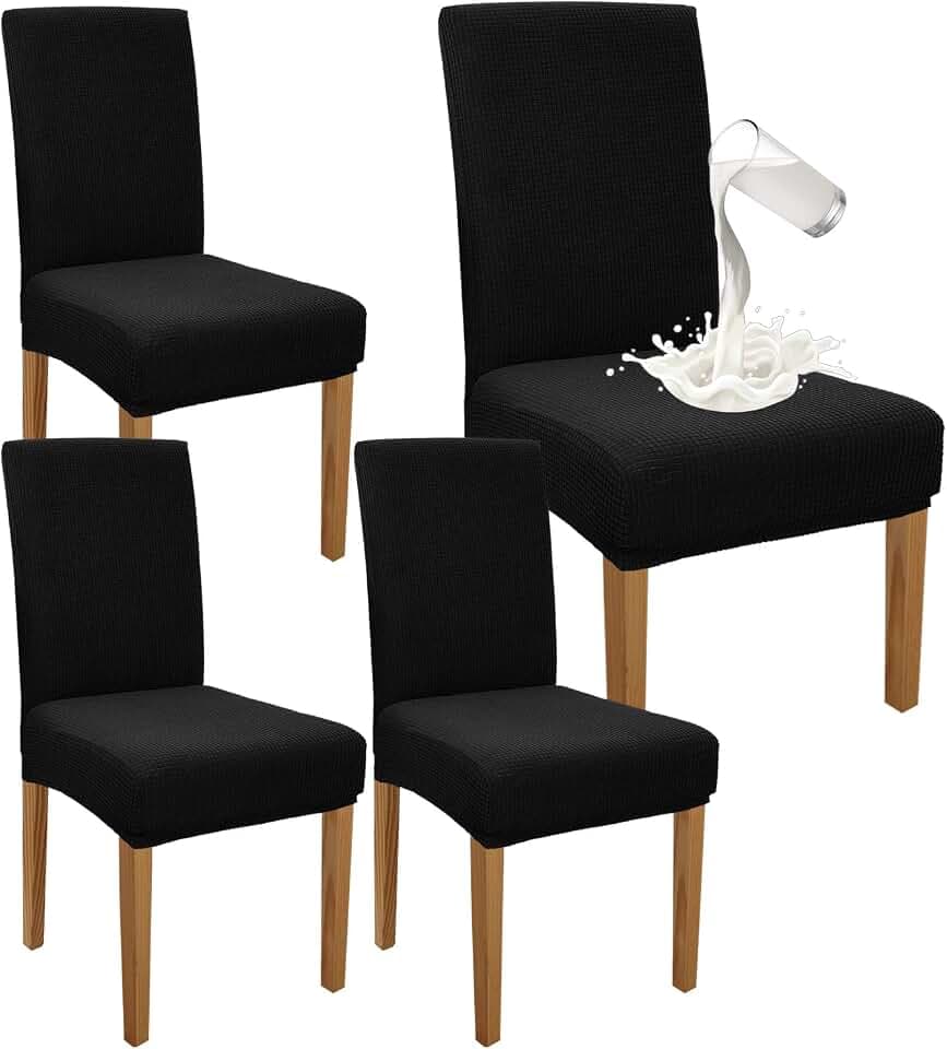 Granbest Premium Wasserdicht Esszimmer Stuhl Abdeckungen Satz Von 4, Stretch Hohen Zurück Stuhlhussen Slipcover Für Esszimmer, Abnehmbaren Stuhl Schutz Für Bankett, Küche, Party (4er Set, Schwarz)