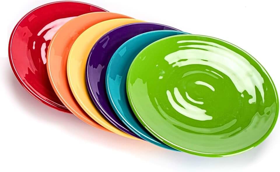 11-Inch Melamine Plates (Set of 6) - Unbreakable and Reusable Plastic Dinnerware with Ceramic Feel, Stackable and Dishwasher-Safe - Versatile for All Meals (Multicolor)