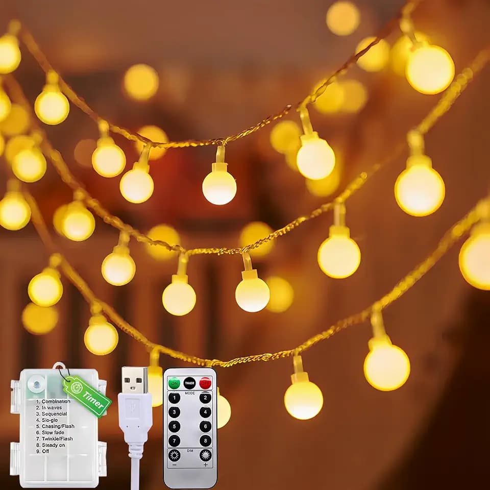 taiyongkang Lichterkette Batterie mit USB 13M 100LEDs Warmweiß Außen Innen Fernbedienung 8 Modus Wasserdicht Weihnachtsbeleuchtung für Hochzeit Wohnzimmer Camping
