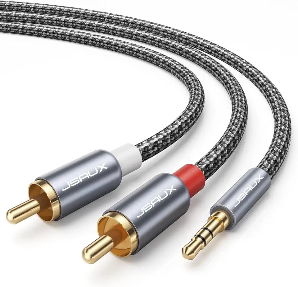 JSAUX 15ft/4.5M Aux to RCA Headphone Male to Male Jack Adapter Nylon Braided 1/8 to RCA Audio Y Cord for Smartphones, MP3, Tablets, Speakers, HDTV - Grey