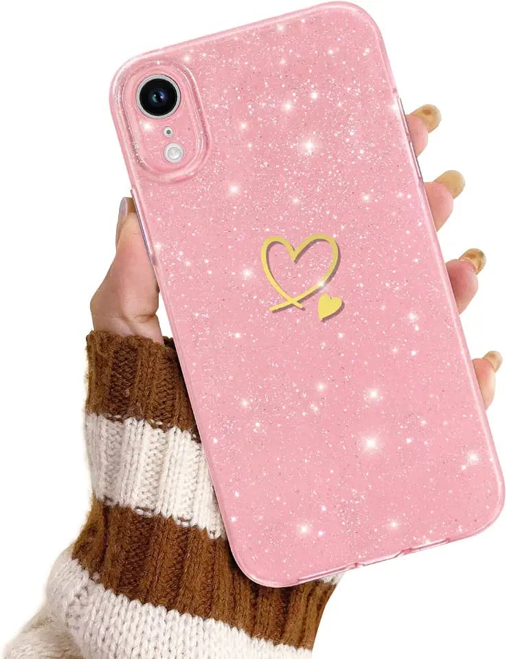 Newseego Handyhülle Kompatibel mit iPhone XR, Glitzer Weiches Silikon iPhone XR Hülle für Frauen Mädchen Süßes Herz Muster Design Flexibel TPU Stoßfest Bumper Schutzhülle für iPhone XR(6.1")-Rosa