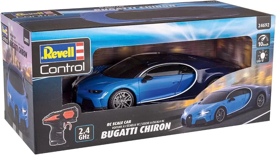 Revell Control I RC Scale Car Bugatti Chiron I Maßstab 1:24 I 2.4 GHz Fernsteuerung I LED-Frontbeleuchtung I Geschwindigkeit 10 km/h I Länge 198 mm I Ab 8 Jahren