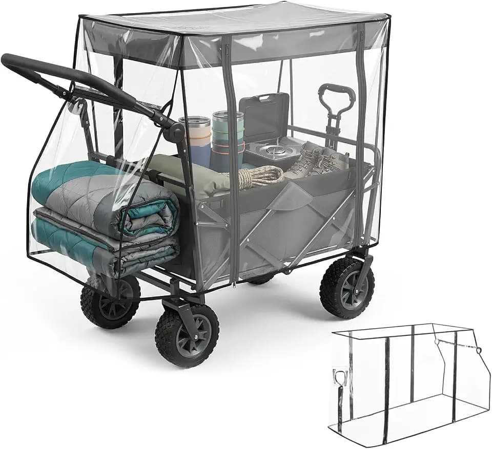 Yuragim Universal Bollerwagen Regenschutz, 115 X 51 X 75 cm Regenverdeck Regenabdeckung mit Reißverschluss, Transparent Faltbare Regenschutzhülle Bollerwagen Zubehör für Handwagen und Campingwagen