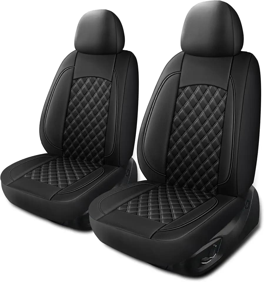 HChengkikz Front Seat Covers, Nappa Leather Car Seat Covers, Black