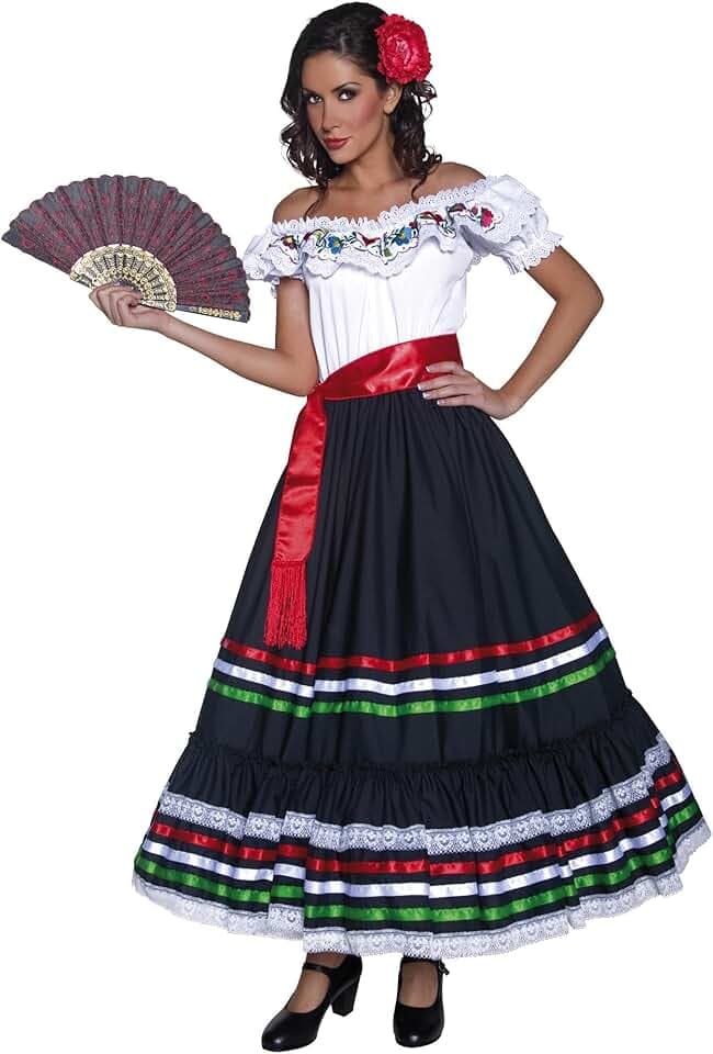 Smiffys Spanierin Kostüm Spanien Mexiko Senorita Kleid Damen Western
