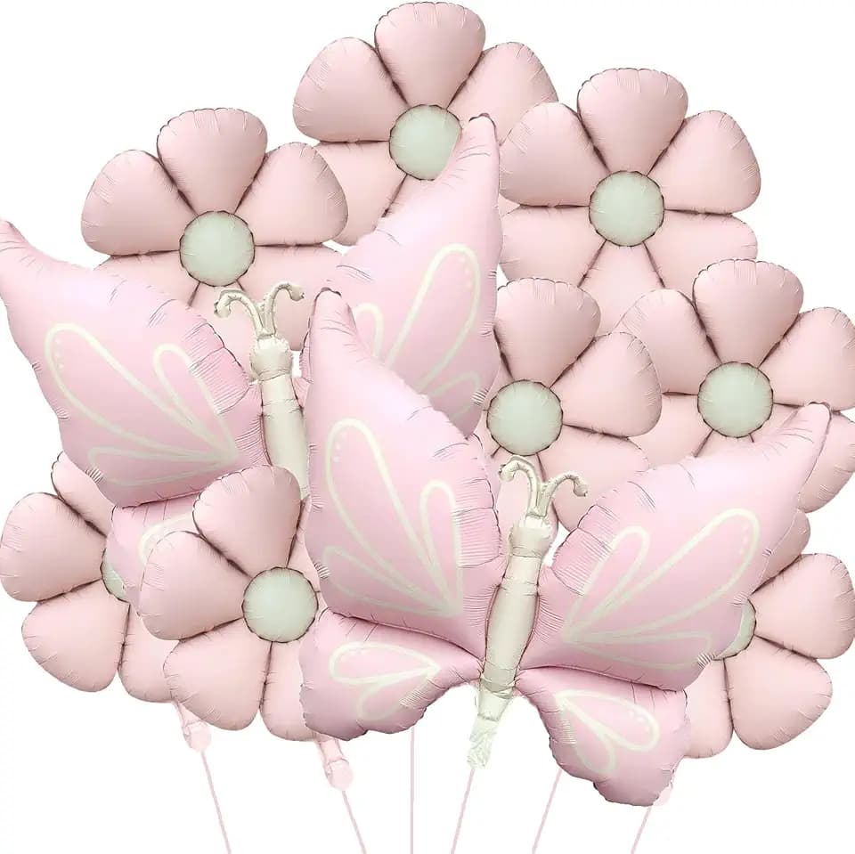 10 Pcs Butterfly Balloons Daisy Mylar Balloon Butterfly Daisy Garden Theme Birthday Wedding Baby Shower Birthday Party Decorations Supplies(Pink 1)