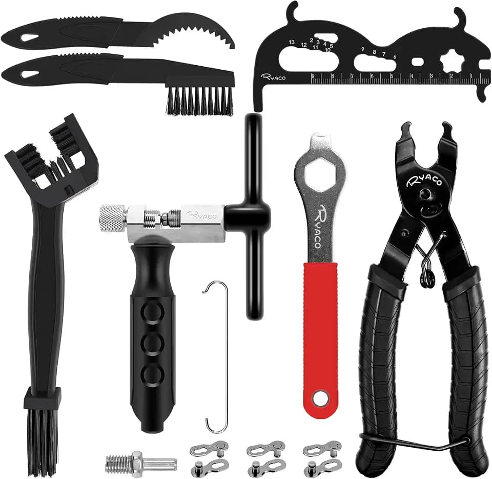 Ryaco 12stk Kettennieter Fahrrad Set（2025）mit 3stk Fahrrad Reinigungsbürste, Kettenschloss Zange und Kettenzange,Schlüssel,Fahrradketten Nieten Fahrradkette Reparatur Set für 6-12 Fach Fahrradkette