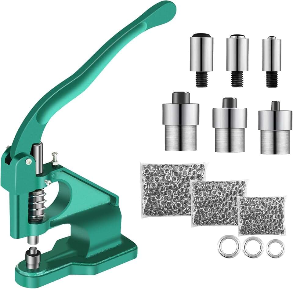 Ösenzange Set Nietzange Maschine Professionelle Nietenzange Set Nietmaschine Druckknopfzange, Handpresse Ösenzangen 3 Matrizen 6/10/12 mm für Leder Handwerk Vorhänge Drapes (1500 pcs)