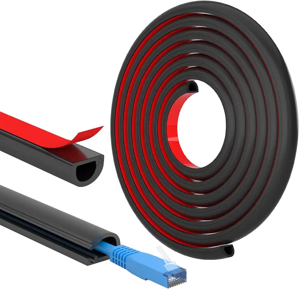 Kabelkanal Selbstklebend, Kabelkanal Klein, Kabelbodenabdeckung, Halbrunde Kabelführungen, Flammhemmend, Lackierbar, Kabelkanäle für Haushalt, Büro - 15x10 mm x 3m Länge – Schwarz