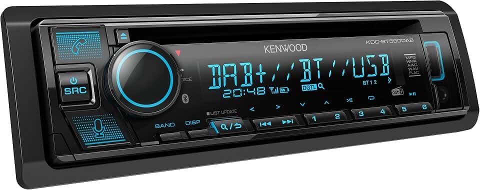 Kenwood KDC-BT560DAB CD-Autoradio mit DAB+ & Bluetooth Freisprecheinrichtung (USB, AUX-In, 1 x Pre-Out 2.5V, Soundprozessor, 4x50 W, VAR. Beleuchtung, DAB+ Antenne), Schwarz