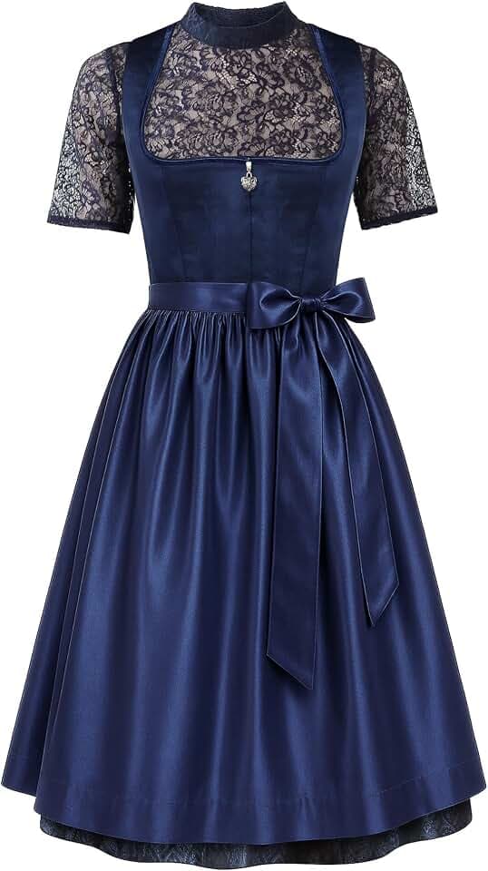 Dirndl Damen midi Lang Dirndl Trachtenkleid Trachtenrock Dirndl-Komplettsets Trachtenmode Trachten Damen mit 3 Teilig Dirndl Schürze Dirndlbluse Oktoberfest Dresses Dirndlkleid Blau Rot Grün