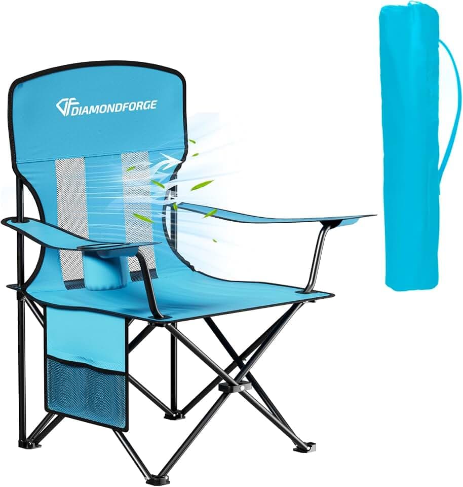 Camping Chair, 300 LBS High Back Breathable Mesh Lawn Chairs Folding (Blue)