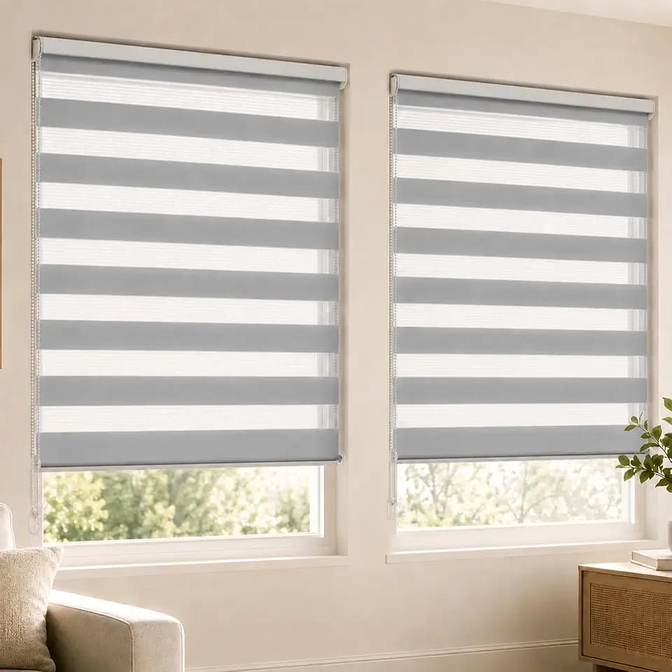 VOUNOT 2er Set Doppelrollo klemmfix ohne Bohren, Duo Rollo Klemmrollo für Fenster und Tür, lichtdurchlässig & verdunkelnd Fensterrollo, 80x150cm, Grau