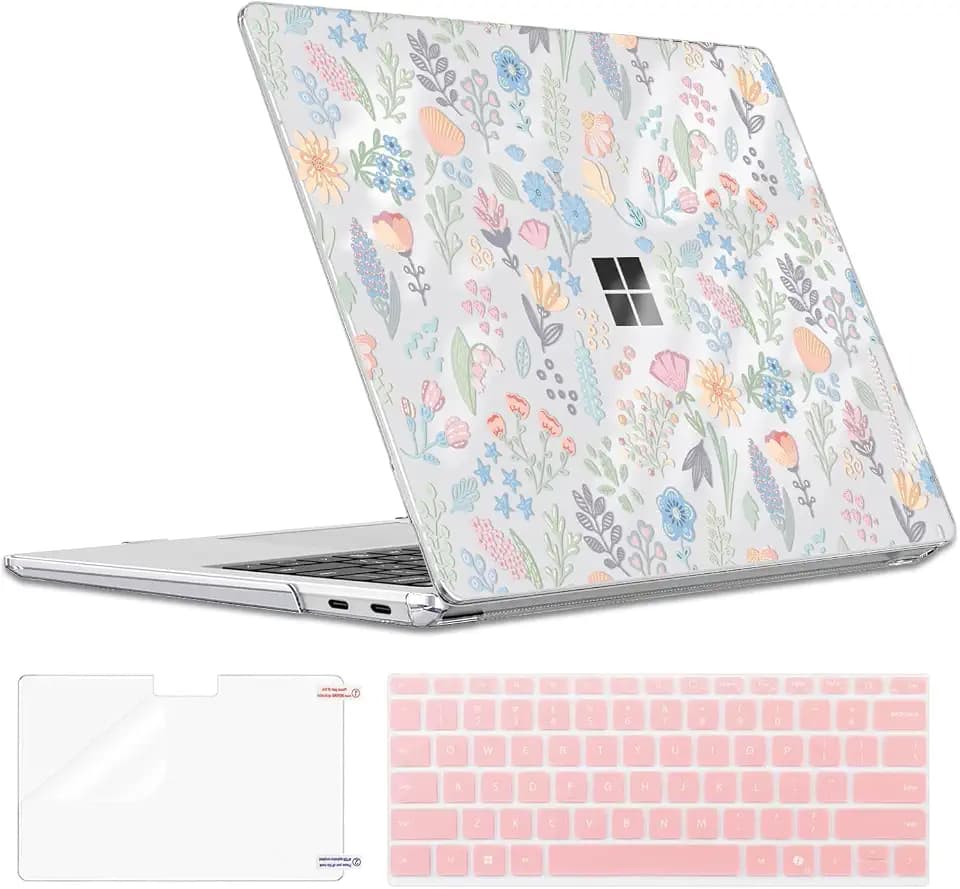 Slim Protective Case for Microsoft Surface Laptop 13 inch Copilot+PC 2025 (Model 2095), Lightweight Anti-Scratch Printed Pattern Plastic Hard Shell Case Cover, Starry Sky Flowers