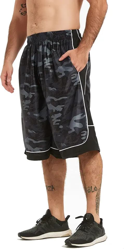 HQUEC Men's 12" Long Basketball Athletic Shorts Below Knee Loose-Fit