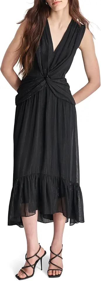 DKNY Womens V-Neck Twist Front Sleeveless Dress