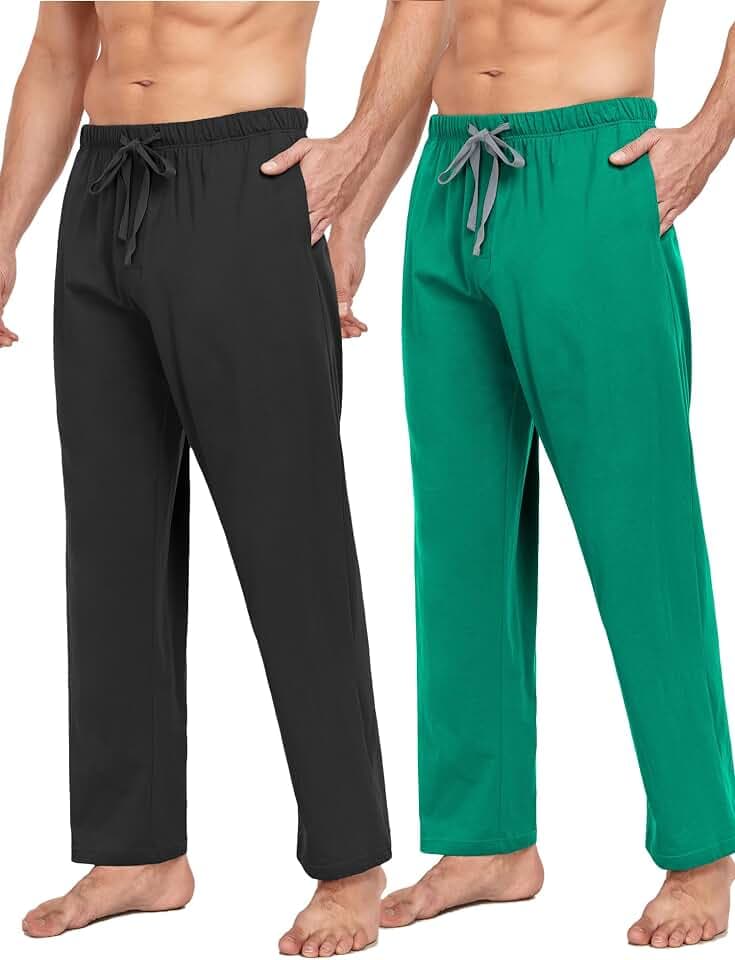 COLORFULLEAF Schlafanzughose Herren Lang mit Tasche Relaxed Fit Pyjamahose für Männer Freizeithose Schlafhose 1/2er Pack