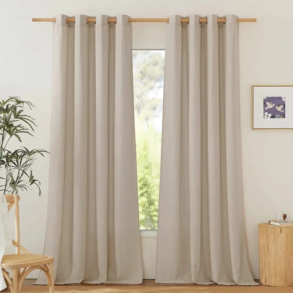 PONY DANCE Leinen Vorhang Wohnzimmer Gardinen Halbtransparent Landhaus | Taupe,2er Set,H245 x B140 cm,Boho Gardinen Leinenoptik mit Ösen,Leinenvorhang Vintage Schlafzimmer,Linen Curtains