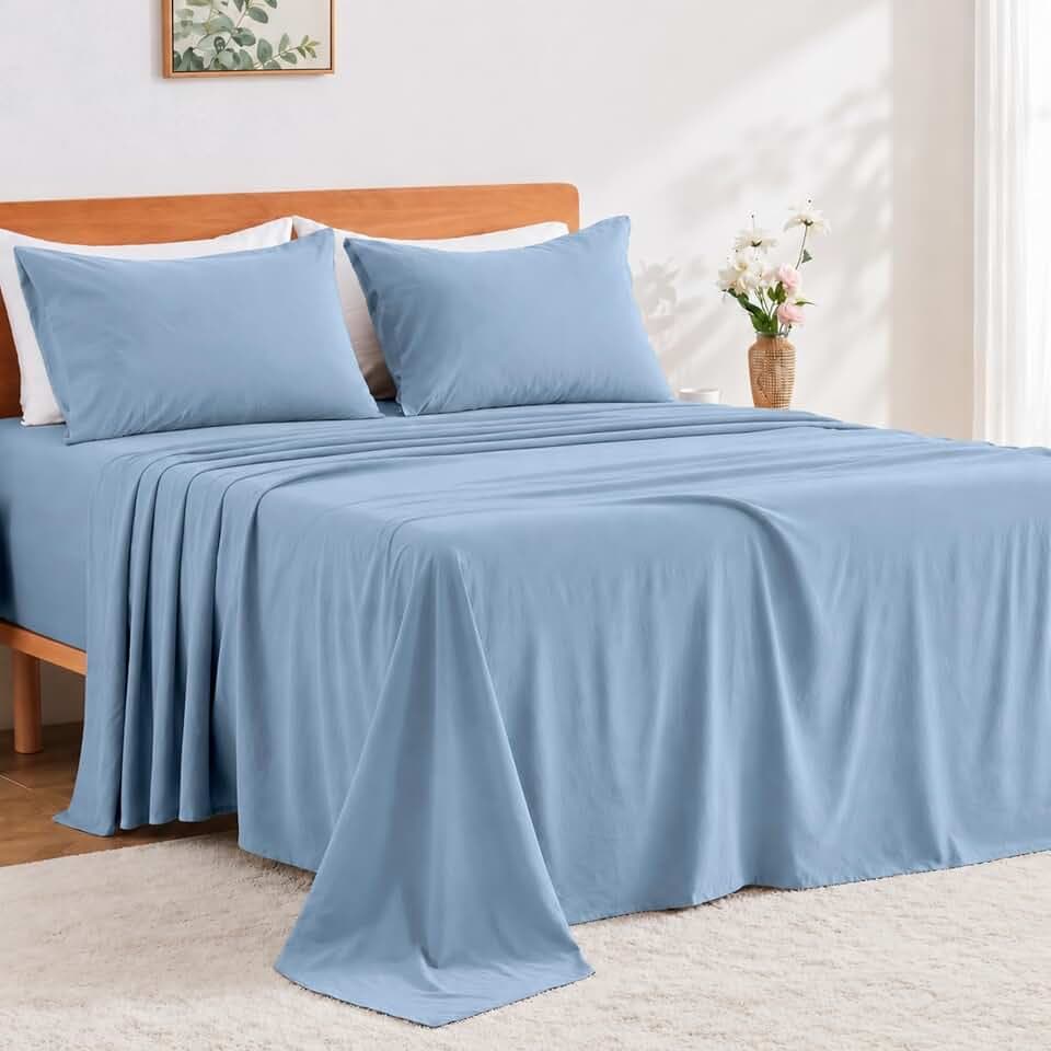 GOKOTTA 4 Piece King Size Sheet Set - Soft, Breathable & Cozy - Dusty Blue