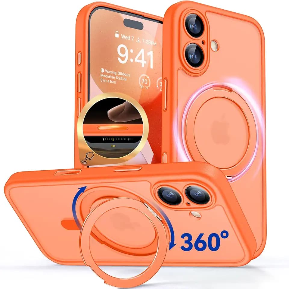 CANSHN 360° Spin Magnetic Stand for iPhone 17 Case, Orange
