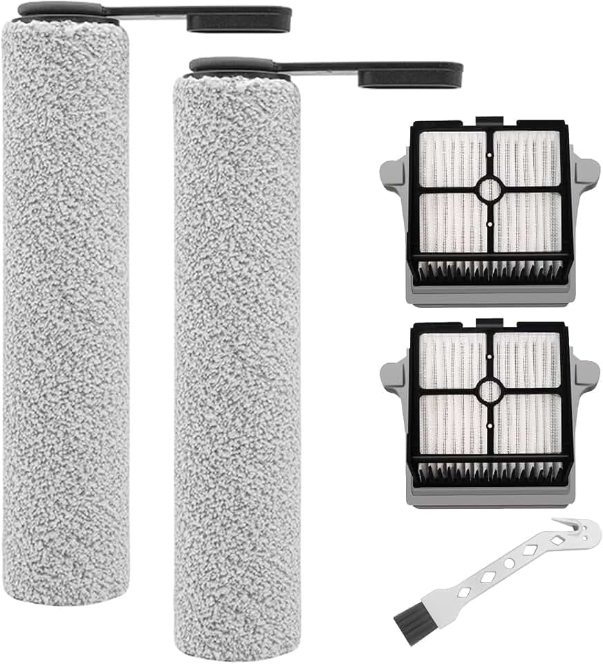 Ersatzbürstenrolle und HEPA-Filter passend für Tineco FLOOR ONE S7 PRO/FLOOR ONE S6 Akku-Nass- und Trockensauger, 2 Bürstenrolle + 2 Filter + 1 Reinigungsbürste