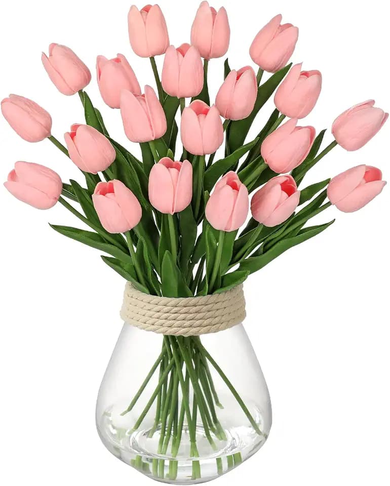 Briful 10 Stück Künstliche Tulpen Kunstblume Hellrosa Latex Blumen Real-Touch Tulpe Deko Kunstpflanze Länge 34cm für Home Room Hochzeitsstrauß Party Blumengesteck