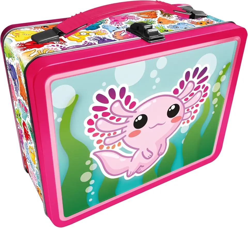 AQUARIUS Axolotl Fun Box - Sturdy Tin Storage Box with Plastic Handle & Embossed Front Cover - Officially Licensed Axilotl Merchandise & Collectible Gift