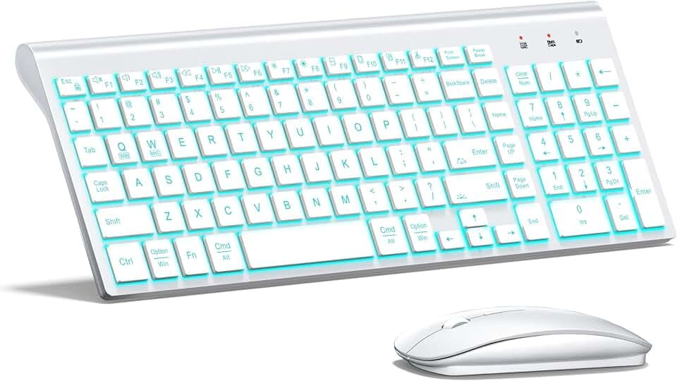 Wireless Backlit Keyboard and Mouse Ultra Slim Combo, TopMate - Matte White