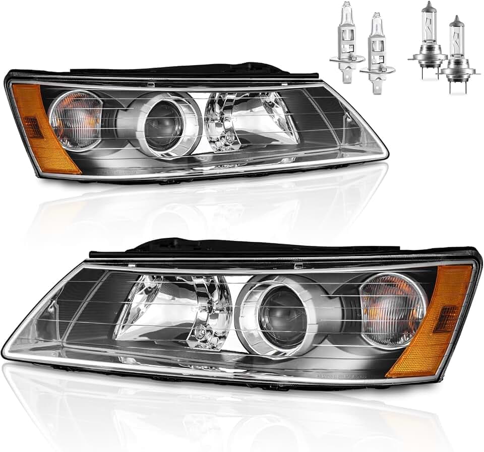 WEELMOTO Headlights Assembly for 2006-2008 Hyundai Sonata Halogen w/Bulbs