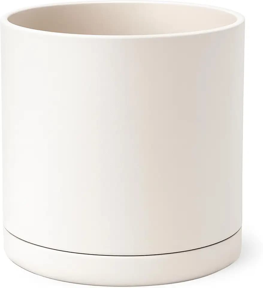 D'vine Dev Plastic Planter Pot with Saucer, 16 in, Oatmeal, 74-X-H-5