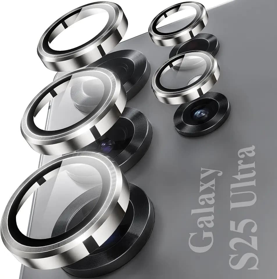YWXTW Camera Lens Protector for Samsung Galaxy S25 Ultra, [5X Stronger] Individual Metal Ring Tempered Glass Camera Screen Protector for S25 Ultra Accessories, Anti Scratch, 1 Set (Titanium Gray)