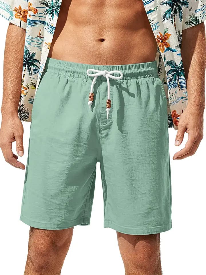 Riskrole Men's Linen Shorts Casual Elastic Waist Drawstring Lightweight Shorts with Pockets Summer Vacation Beach