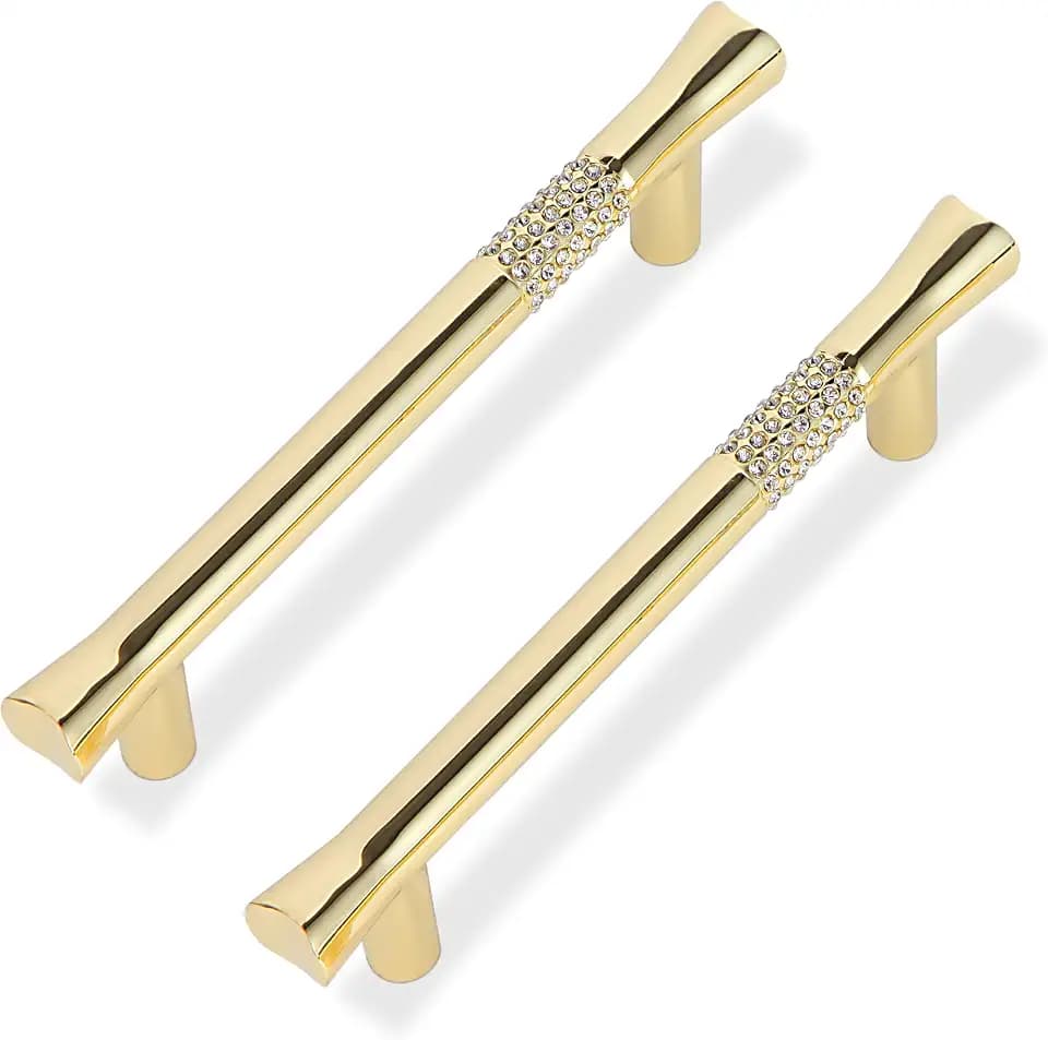 Gold Crystal Drawer Handles, 10-Pack, 3-3/4 Inch Hole Spacing Cabinet Pulls (96 Mm), Kitchen Cabinet Pulls Cabinet Hardware Kitchen Handles