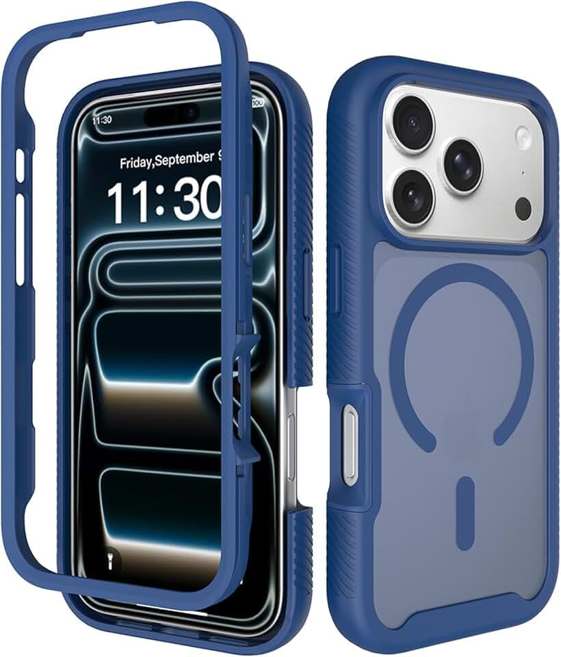 2 in 1 Magnetic Case for iPhone 17 Pro Case Compatible with MagSafe Military Grade Drop Heavy Duty Rugged Shockproof Protective Cover for iPhone 17 Pro Phone Case (Blue)
