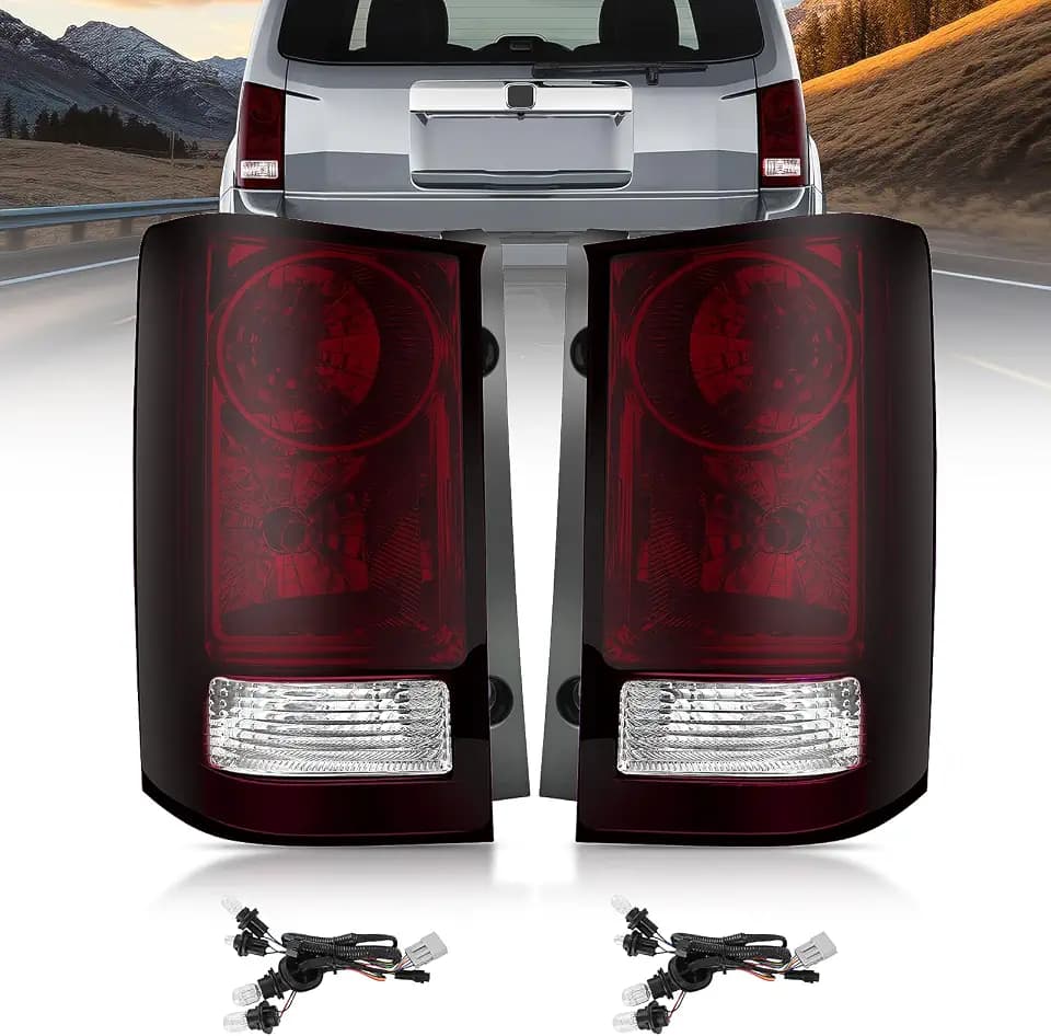 Nilight Taillight Assembly for 2009-2015 Honda Pilot Smoked Red