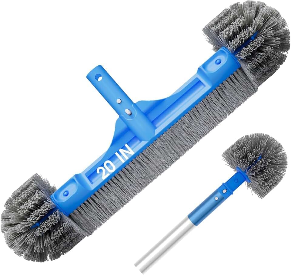 TidyMister Pool Brush for Cleaning Pool Walls, 20'' Pool Brush Head with Detachable Side Brush Nylon Bristles Pool Scrub Brush for Above Ground Pools Ingound Pools, Safe for Vinyl Liner