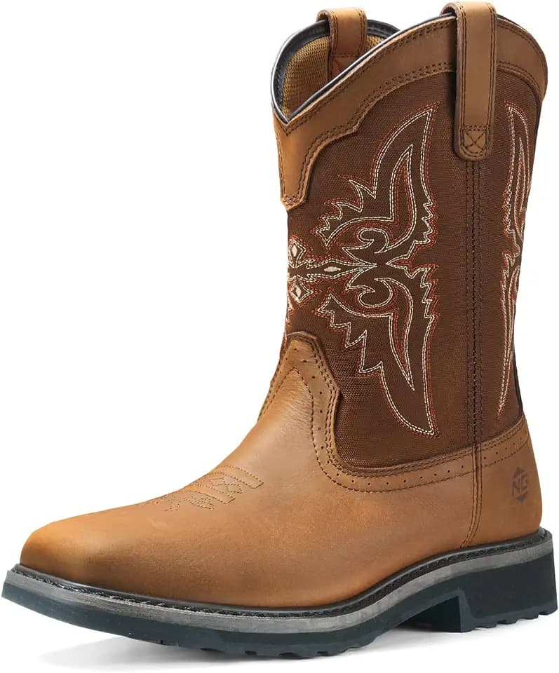 NINGO Steel Toe Boots for Men, Comfortable Square Toe Cowboy Work Boots