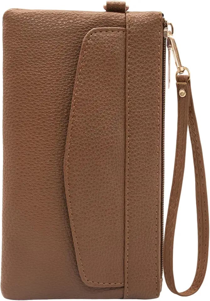 LJCZKA Leather Wristlet Wallet for Women Men Large Capacity Clutch Handbags Purses Long Cellphone Credit Card Holder Pocket Bag with Wrist Strap, Keychain (Brown-6)