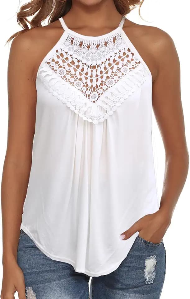 Bluetime Halter Tops Women Sleeveless Crochet Flowy Cute Summer Tank Tops