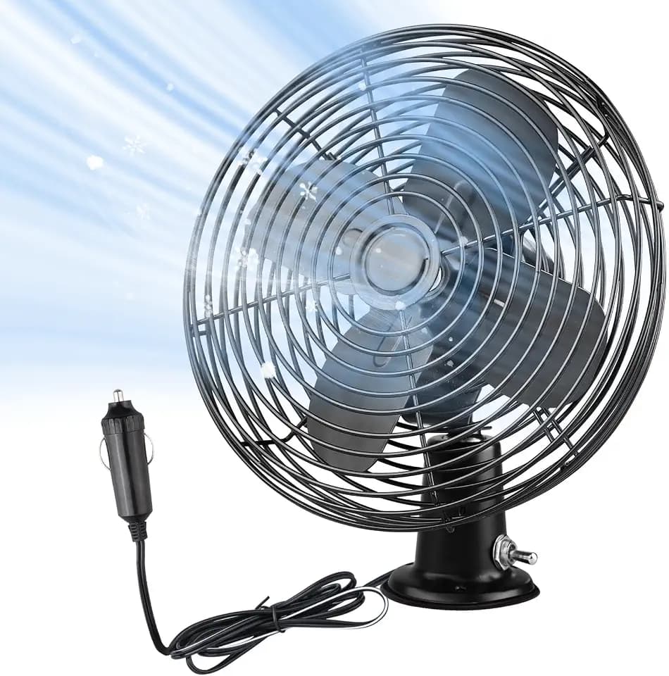 12V Portable Fan RV | Truck Cooling Heavy Duty 9" Metal Car Fan Bus | Boat | Forklift | Car | Camper | Lawn | Mower | Tractor 2-Speed High Velocity Black