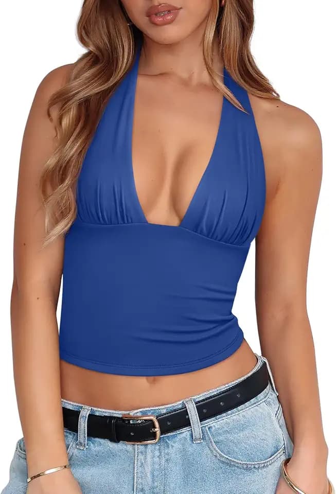 REORIA Womens Halter Crop Tank Tops Backless Going Out 2026 Summer Outfits