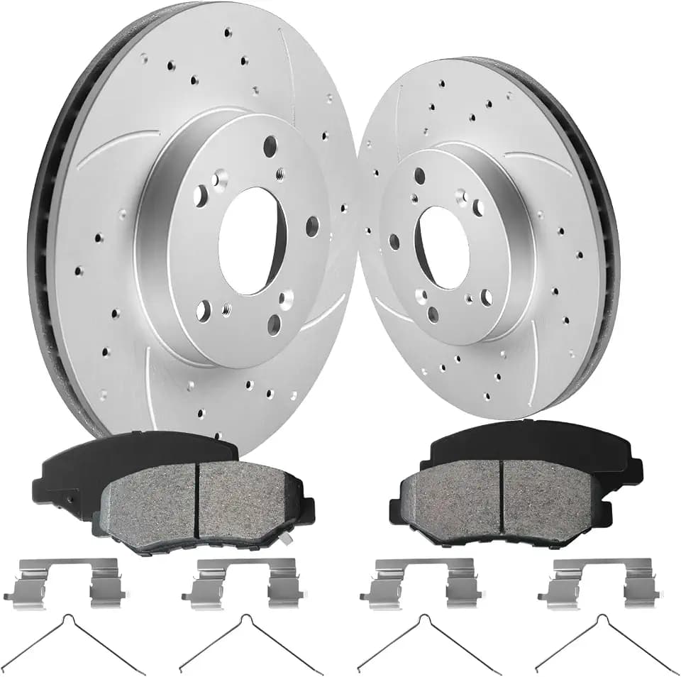 Anpulsero Front 11.1in 282mm Geomet Coated Rotors Kit For 2003-2017 Accord, 2013-2021 Civic, 2003-2011 Element, 2002-2004 CRV, Acura ILX 2013-2015, Drilled and Slotted Discs & Ceramic Brake Pads