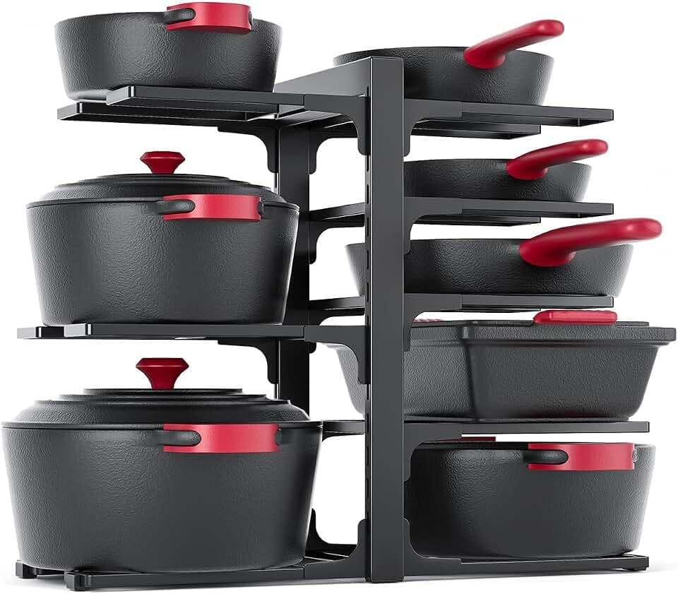 MUDEELA 8-Tier Heavy Duty Pots and Pans Organizer under Cabinet, Black