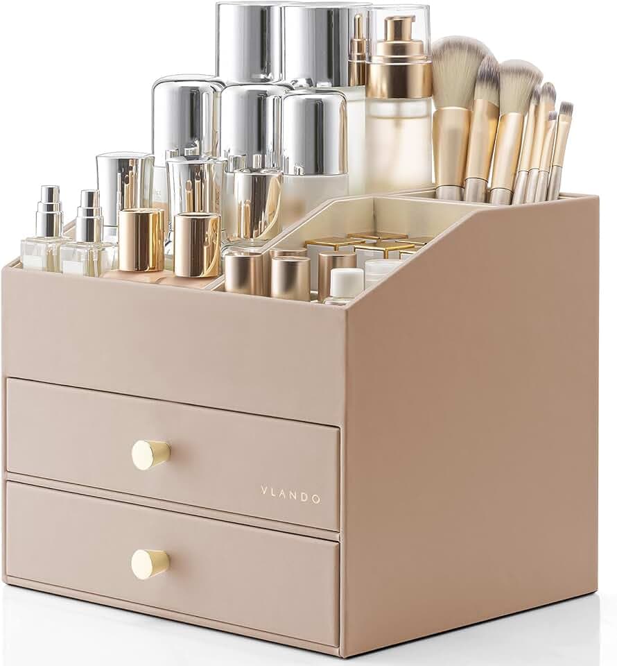 VLANDO Make up Organizer mit 3 Schubladen,Schminktisch Organizer PU leader