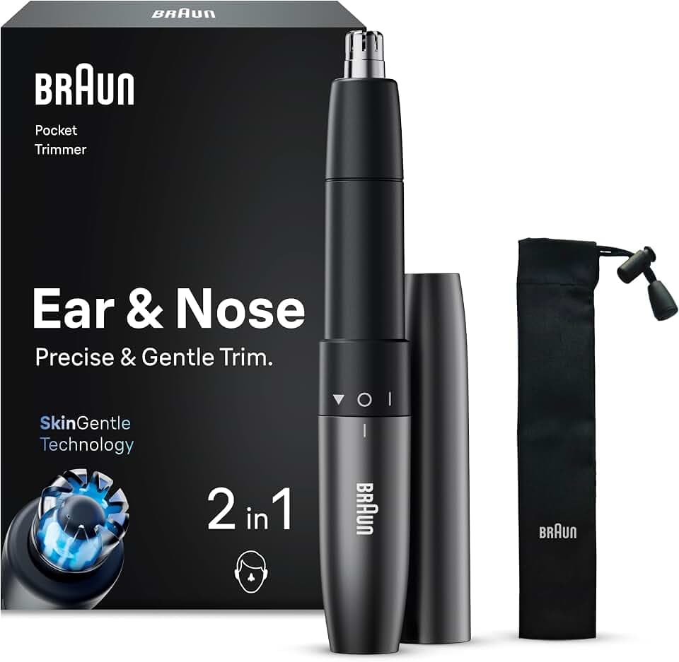 Braun Ohren Und Nasenhaartrimmer, Trimmer mit Doppelklingen, EN21, Grau