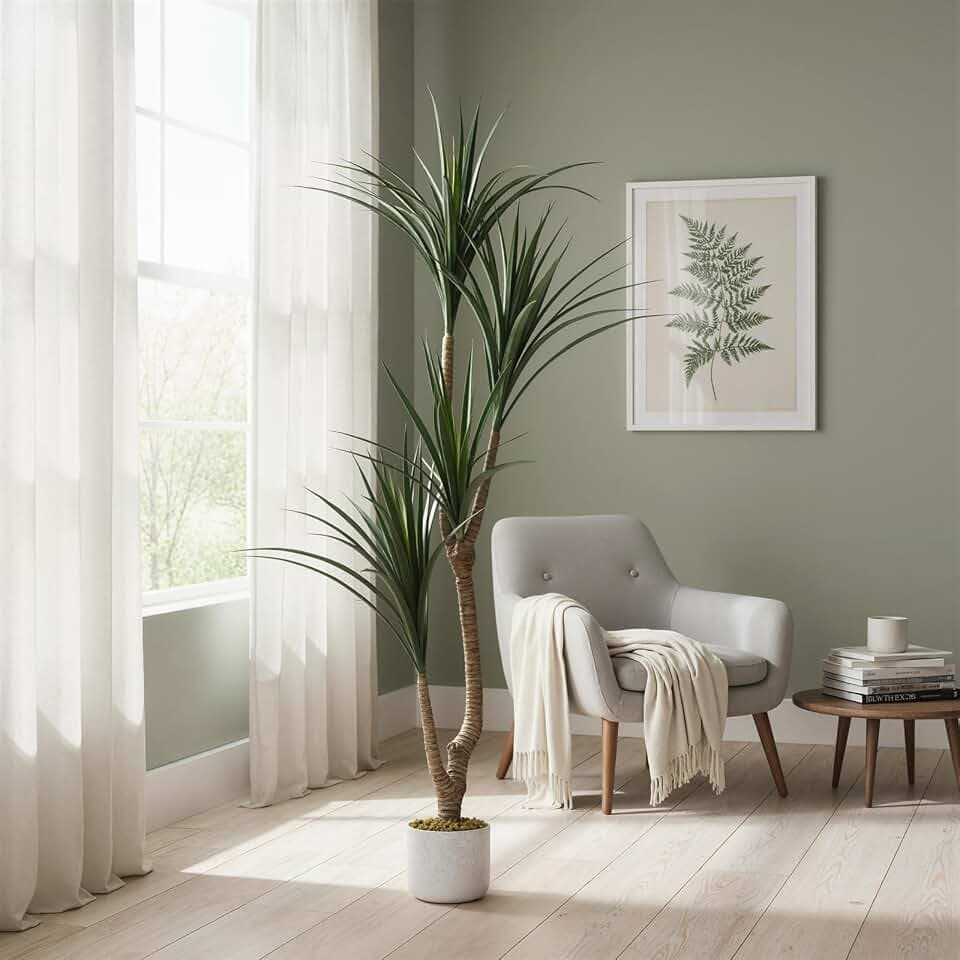 GAOMON 5.4FT Artificial Dracaena Plants with White Planter