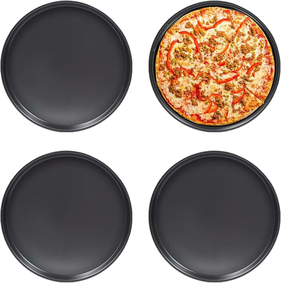 Pizzablech rund 29 cm,4er Set Pizzaform für Backen & Servieren, Edelstahl Pizza Backblech mit Antihaftbeschichtung, Ungiftig & Gesund, Langlebig & Leicht zu reinigen
